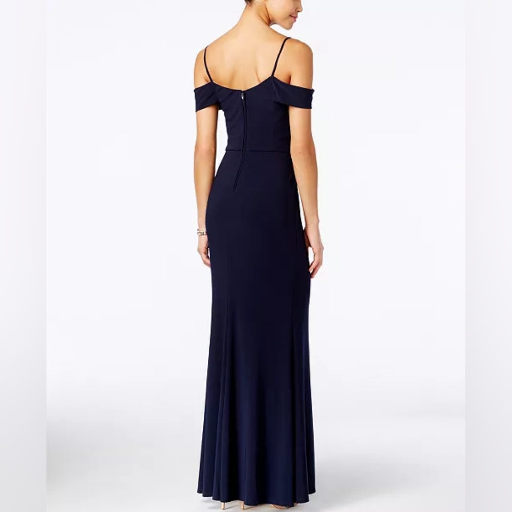 Windsor Off-Shoulder Deep Navy Blue dress with Peach Lining Size 7 - Picture 6 of 16